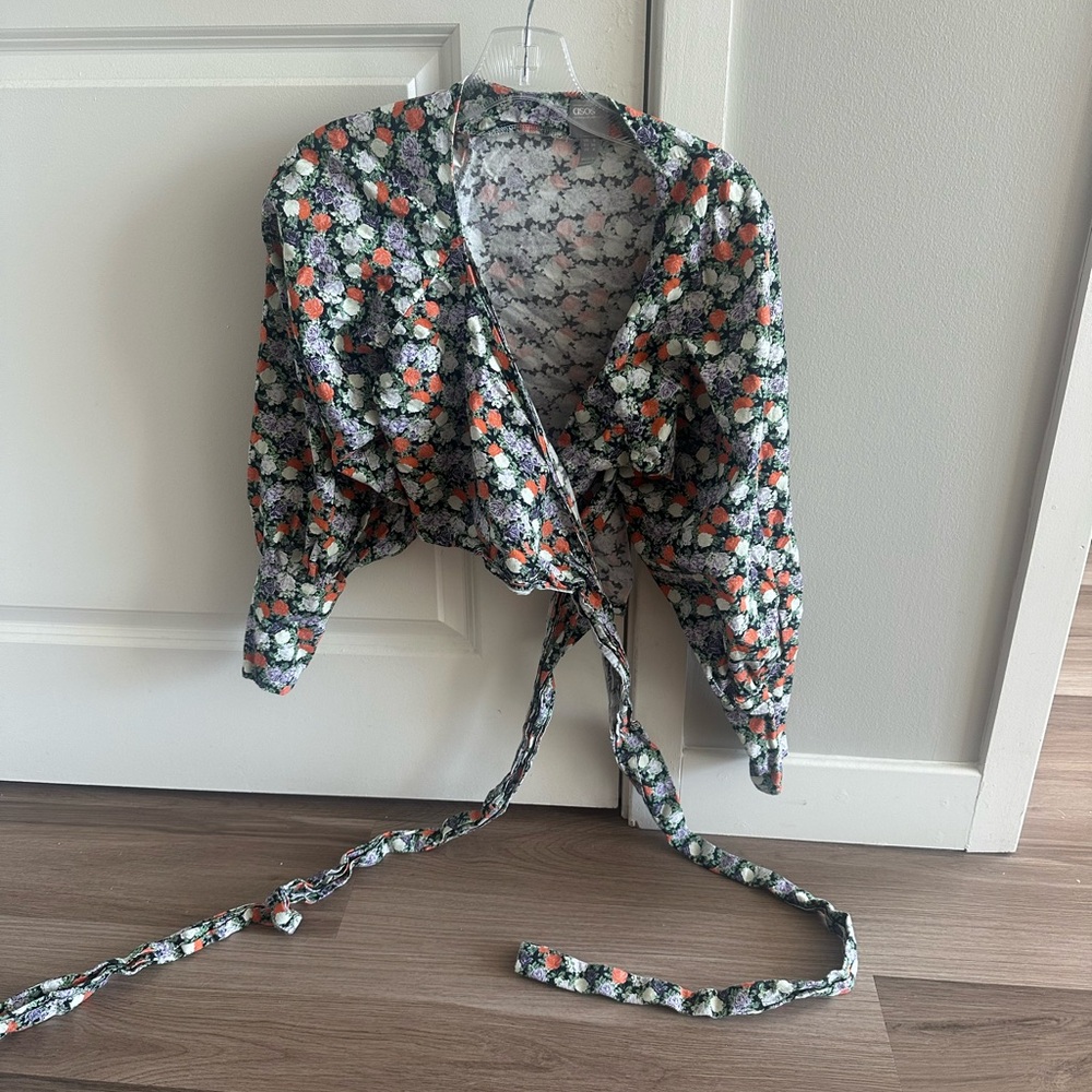 ASOS Floral Wrap Blouse with Tie